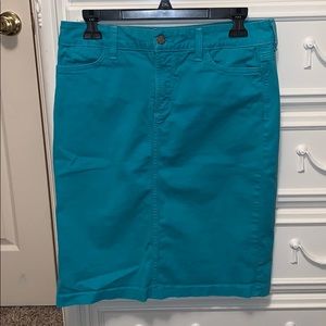 Teal, knee length, denim skirt